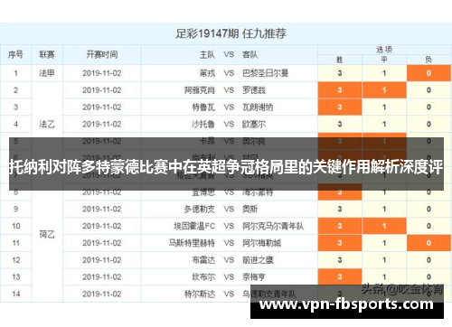 托纳利对阵多特蒙德比赛中在英超争冠格局里的关键作用解析深度评 托纳利对阵多特蒙德比赛中在英超争冠格局里的关键作用解析深度评